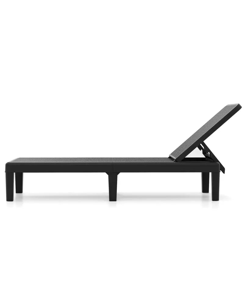 Outdoor Chaise Lounger Chair with Waterproof Rattan Textured PP Surface Set of 2-Black - Black - Outdoor Chaise Lounges