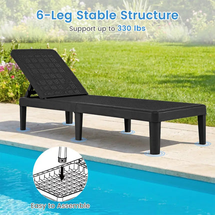 Outdoor Chaise Lounger Chair with Waterproof Rattan Textured PP Surface Set of 2-Black - Black - Outdoor Chaise Lounges