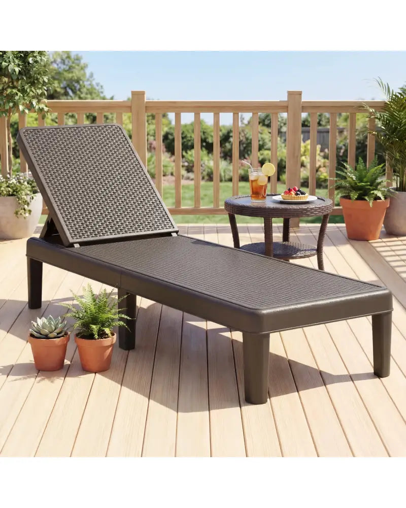 Outdoor Chaise Lounger Chair with Waterproof Rattan Textured PP Surface and 330 lbs Capacity-Brown - Brown - Outdoor