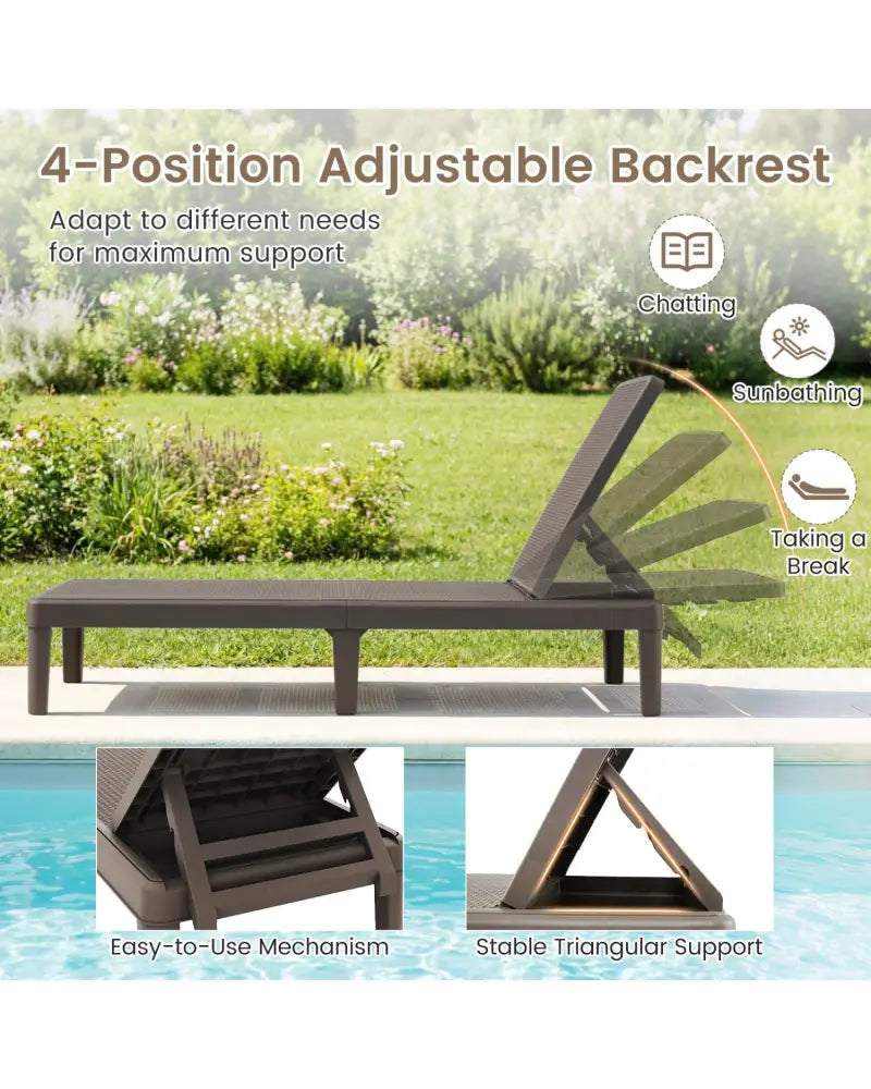 Outdoor Chaise Lounger Chair with Waterproof Rattan Textured PP Surface and 330 lbs Capacity-Brown - Brown - Outdoor