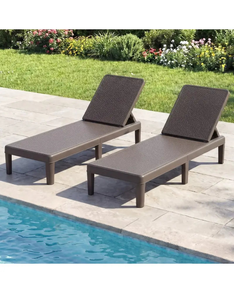 Outdoor Chaise Lounger Chair with Waterproof Rattan Textured PP Surface and 330 lbs Capacity-Brown - Brown - Outdoor