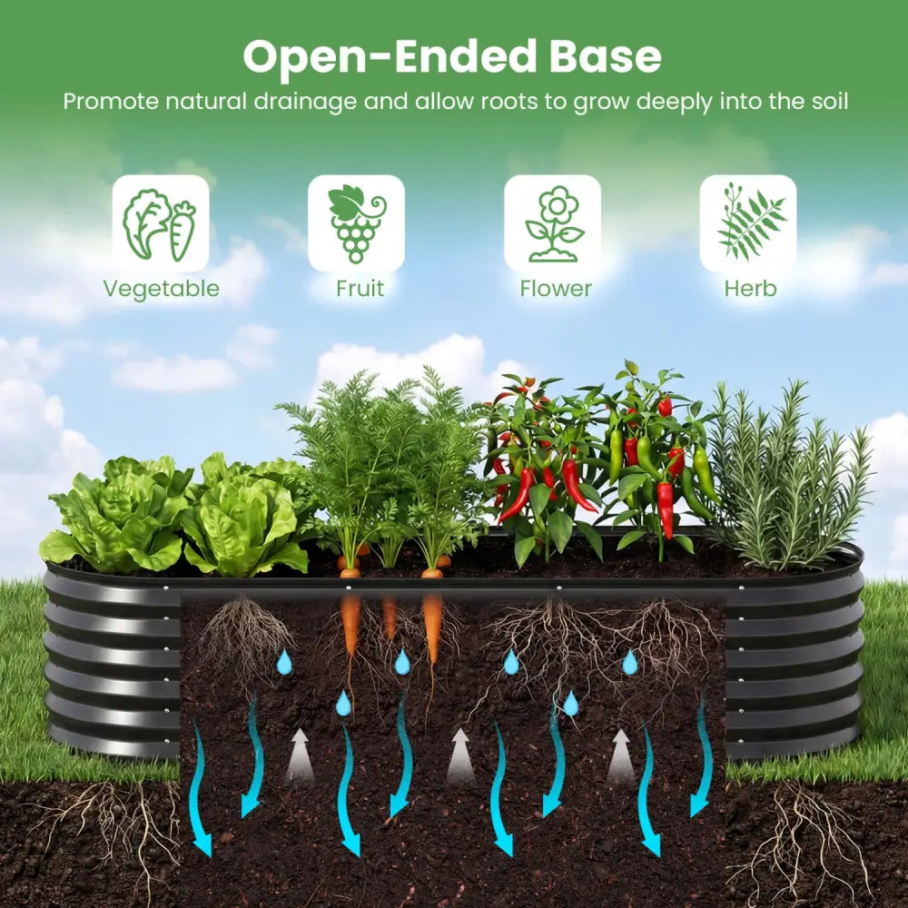 Outdoor Color Steel Raised Garden Bed with Greenhouse Cover Roll-up Window-Black - Black - Raised Garden Beds