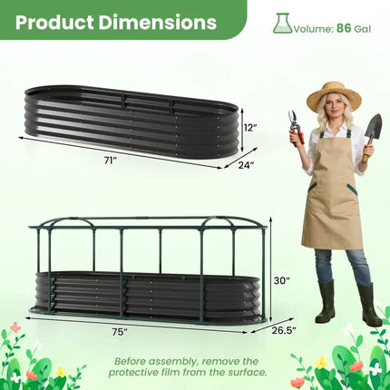 Outdoor Color Steel Raised Garden Bed with Greenhouse Cover Roll-up Window-Black - Black - Raised Garden Beds