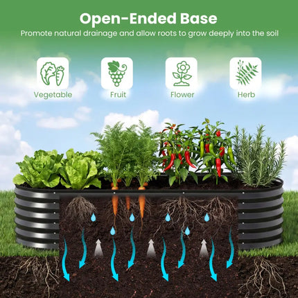 Outdoor Color Steel Raised Garden Bed with Greenhouse Cover Roll-up Window-Black - Black - Raised Garden Beds