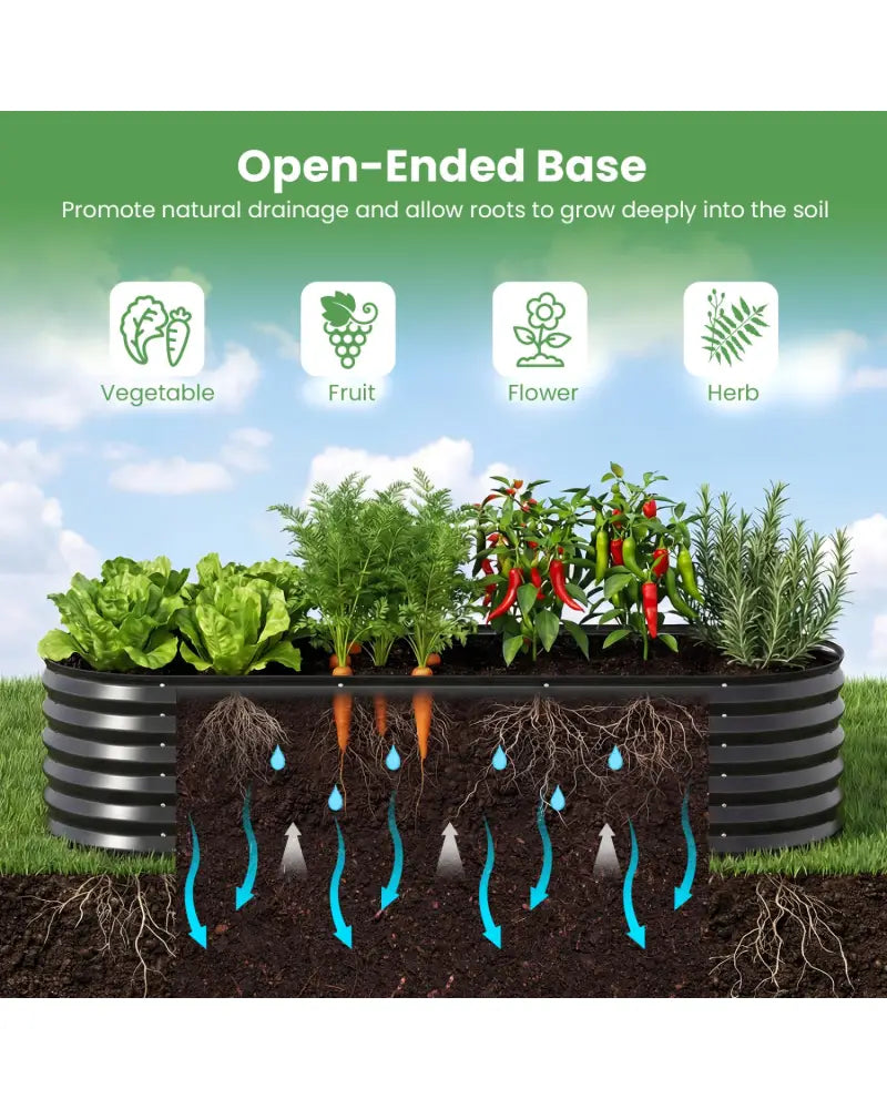 Outdoor Color Steel Raised Garden Bed with Greenhouse Cover Roll-up Window-Black - Black - Raised Garden Beds