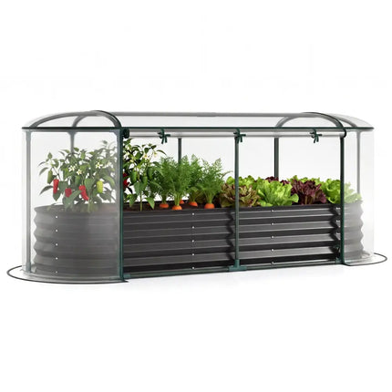Outdoor Color Steel Raised Garden Bed with Greenhouse Cover Roll-up Window-Black - Black - Raised Garden Beds