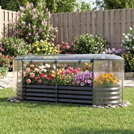 Outdoor Color Steel Raised Garden Bed with Greenhouse Cover Roll-up Window-Black - Black - Raised Garden Beds