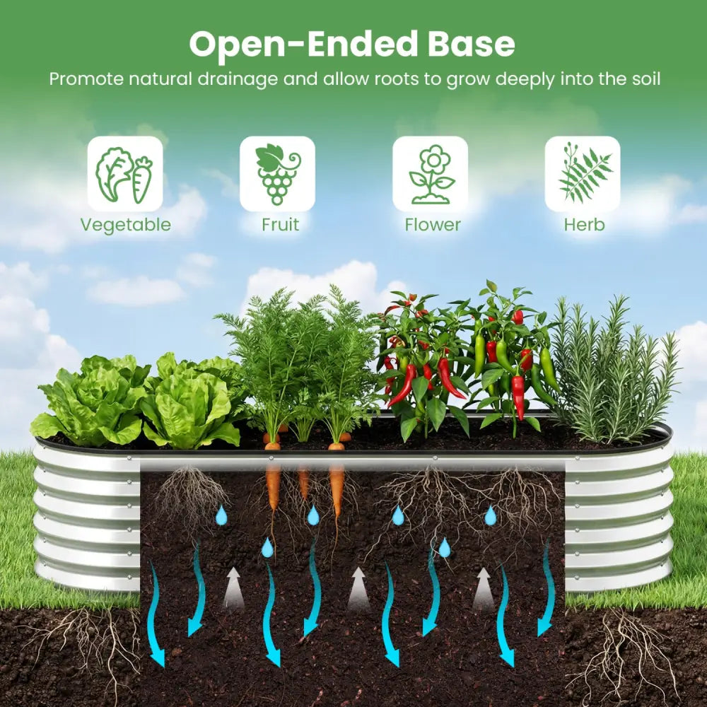 Outdoor Color Steel Raised Garden Bed with Greenhouse Cover Roll-up Window-Silver - Silver - Raised Garden Beds