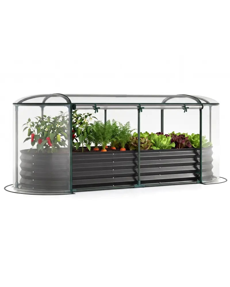 Outdoor Color Steel Raised Garden Bed with Greenhouse Cover Roll-up Window-Black - Black - Raised Garden Beds