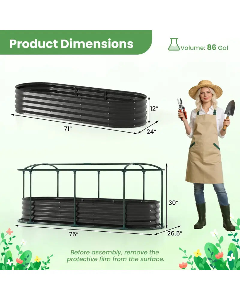 Outdoor Color Steel Raised Garden Bed with Greenhouse Cover Roll-up Window-Black - Black - Raised Garden Beds