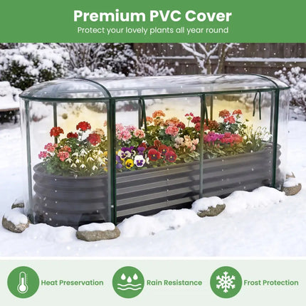 Outdoor Color Steel Raised Garden Bed with Greenhouse Cover Roll-up Window-Black - Black - Raised Garden Beds