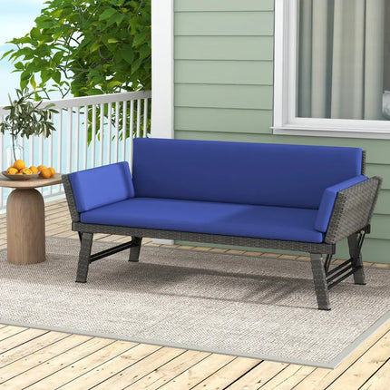 Outdoor Convertible Sofa Daybed with Adjustable Armrests for Balcony-Navy - Navy - Patio Conversation Sets