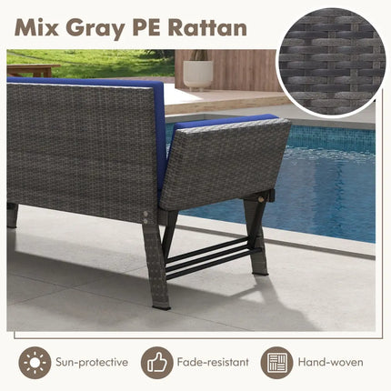 Outdoor Convertible Sofa Daybed with Adjustable Armrests for Balcony-Navy - Navy - Patio Conversation Sets