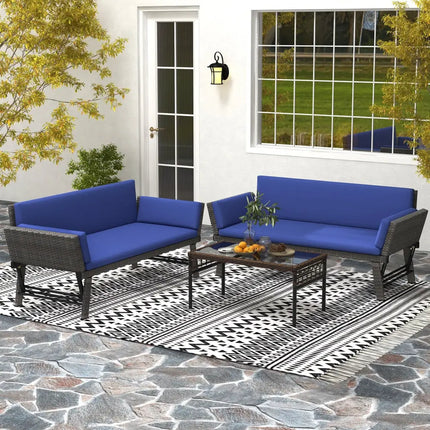 Outdoor Convertible Sofa Daybed with Adjustable Armrests for Balcony-Navy - Navy - Patio Conversation Sets
