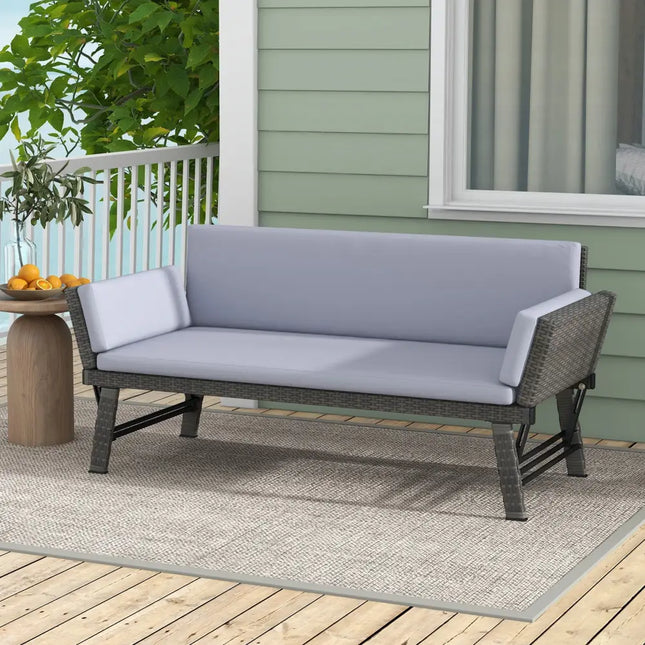 Outdoor Convertible Sofa Daybed with Adjustable Armrests for Balcony-Gray - Gray - Patio Conversation Sets