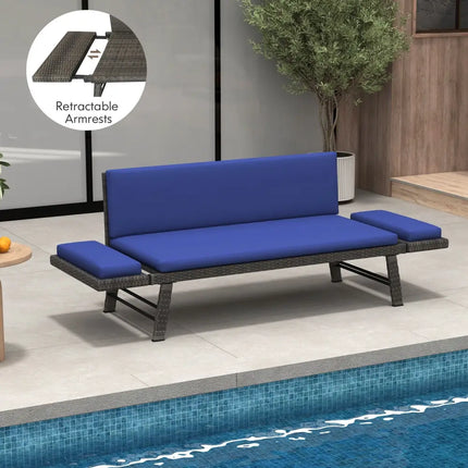 Outdoor Convertible Sofa Daybed with Adjustable Armrests for Balcony-Navy - Navy - Patio Conversation Sets