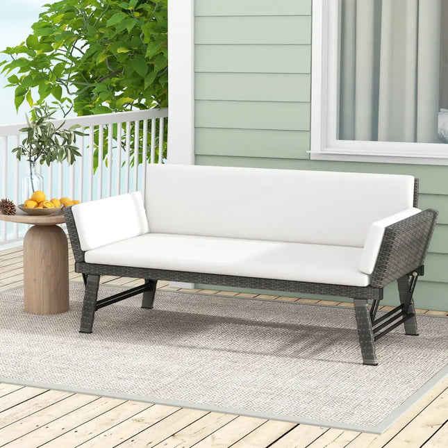 Outdoor Convertible Sofa Daybed with Adjustable Armrests for Balcony-Off White - Off White - Patio Conversation Sets