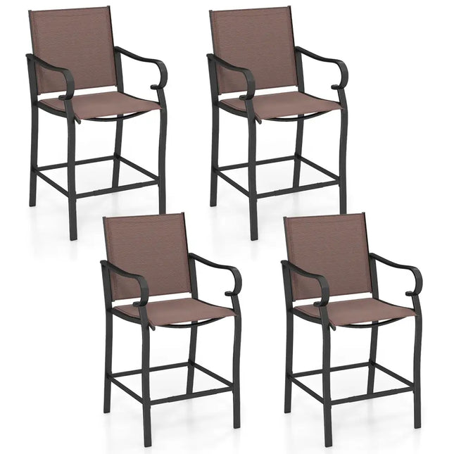 Outdoor Counter Height Bar Stools Set of 4 with Breathable Mesh Fabric - Brown - Patio Bar Furniture