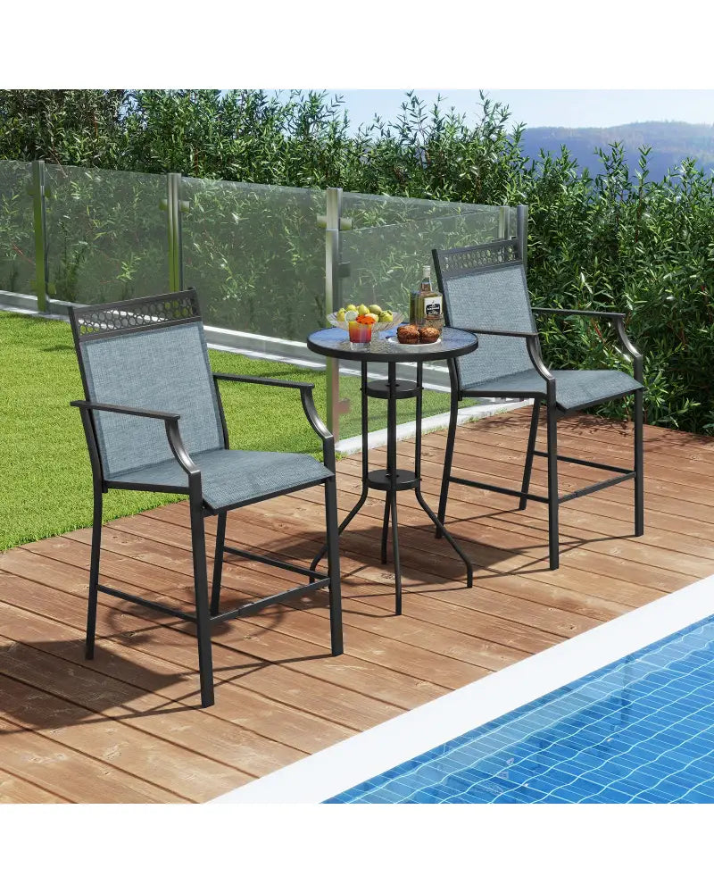 Outdoor Counter Stools Set of 2 Heavy-Duty Barstools with Footrest and Armrests-Blue - Blue - Patio Bar Furniture