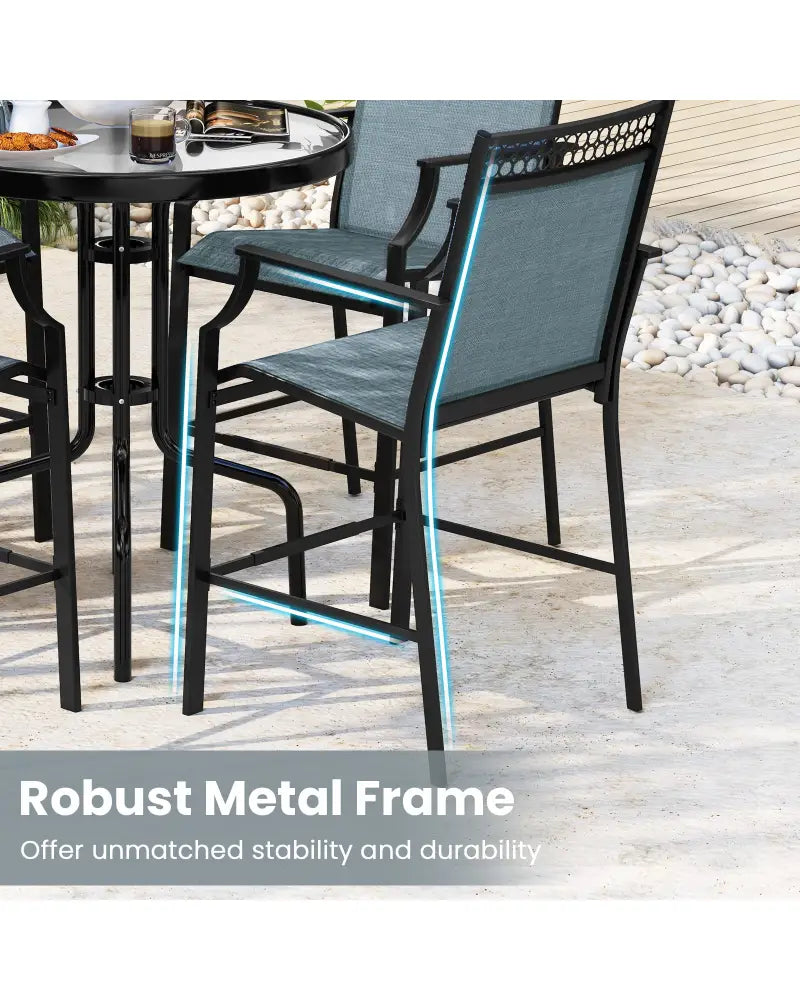 Outdoor Counter Stools Set of 2 Heavy-Duty Barstools with Footrest and Armrests-Blue - Blue - Patio Bar Furniture