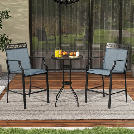 Outdoor Counter Stools Set of 2 Heavy-Duty Barstools with Footrest and Armrests-Blue - Blue - Patio Bar Furniture