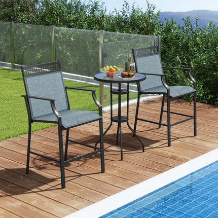 Outdoor Counter Stools Set of 2 Heavy-Duty Barstools with Footrest and Armrests-Blue - Blue - Patio Bar Furniture