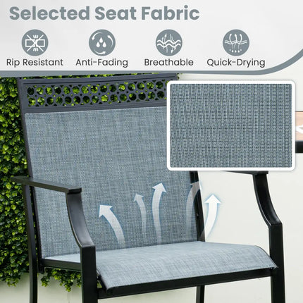 Outdoor Counter Stools Set of 2 Heavy-Duty Barstools with Footrest and Armrests-Blue - Blue - Patio Bar Furniture