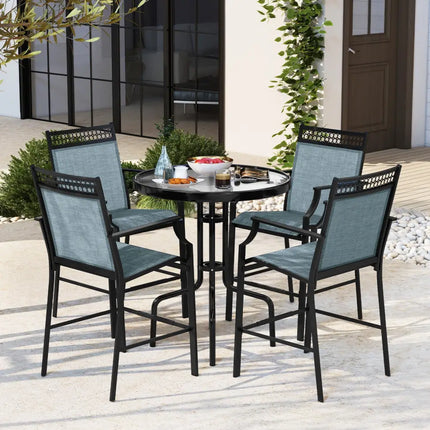 Outdoor Counter Stools Set of 2 Heavy-Duty Barstools with Footrest and Armrests-Blue - Blue - Patio Bar Furniture