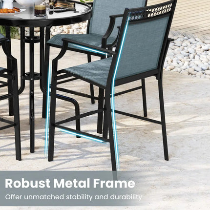 Outdoor Counter Stools Set of 2 Heavy-Duty Barstools with Footrest and Armrests-Blue - Blue - Patio Bar Furniture
