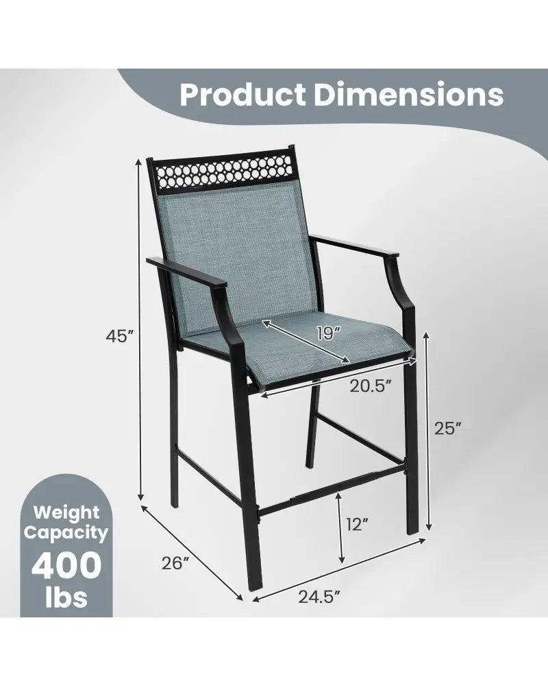 Outdoor Counter Stools Set of 2 Heavy-Duty Barstools with Footrest and Armrests-Blue - Blue - Patio Bar Furniture