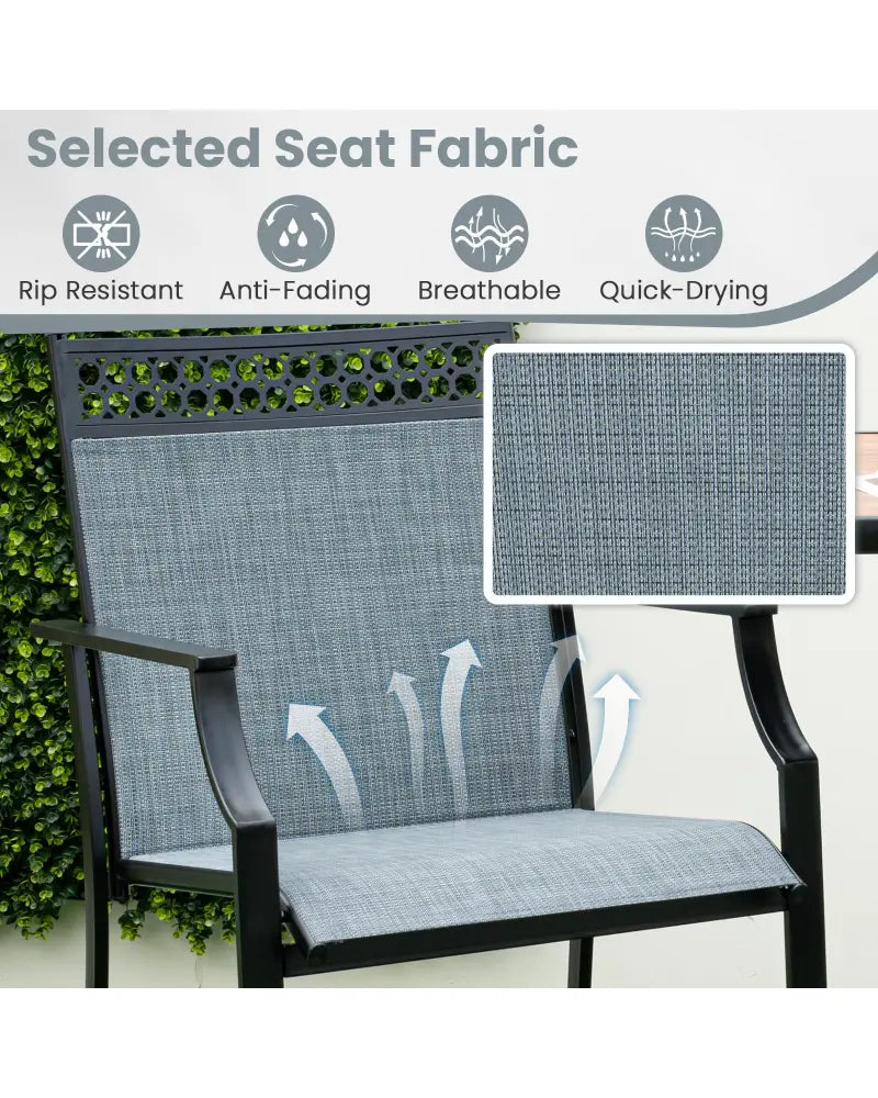 Outdoor Counter Stools Set of 2 Heavy-Duty Barstools with Footrest and Armrests-Blue - Blue - Patio Bar Furniture