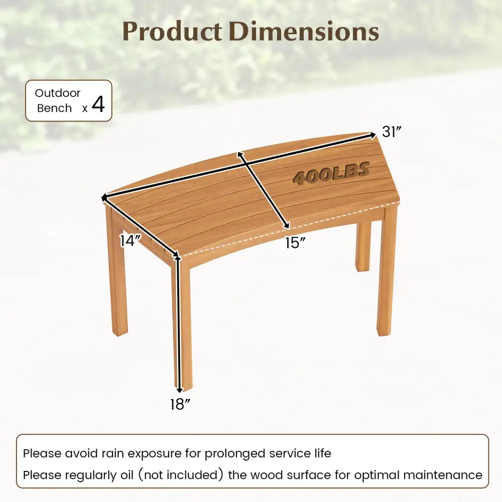 Outdoor Curved Acacia Wood Bench Set of 2/3/4 for Front Porch-4 - Natural - Outdoor Benches