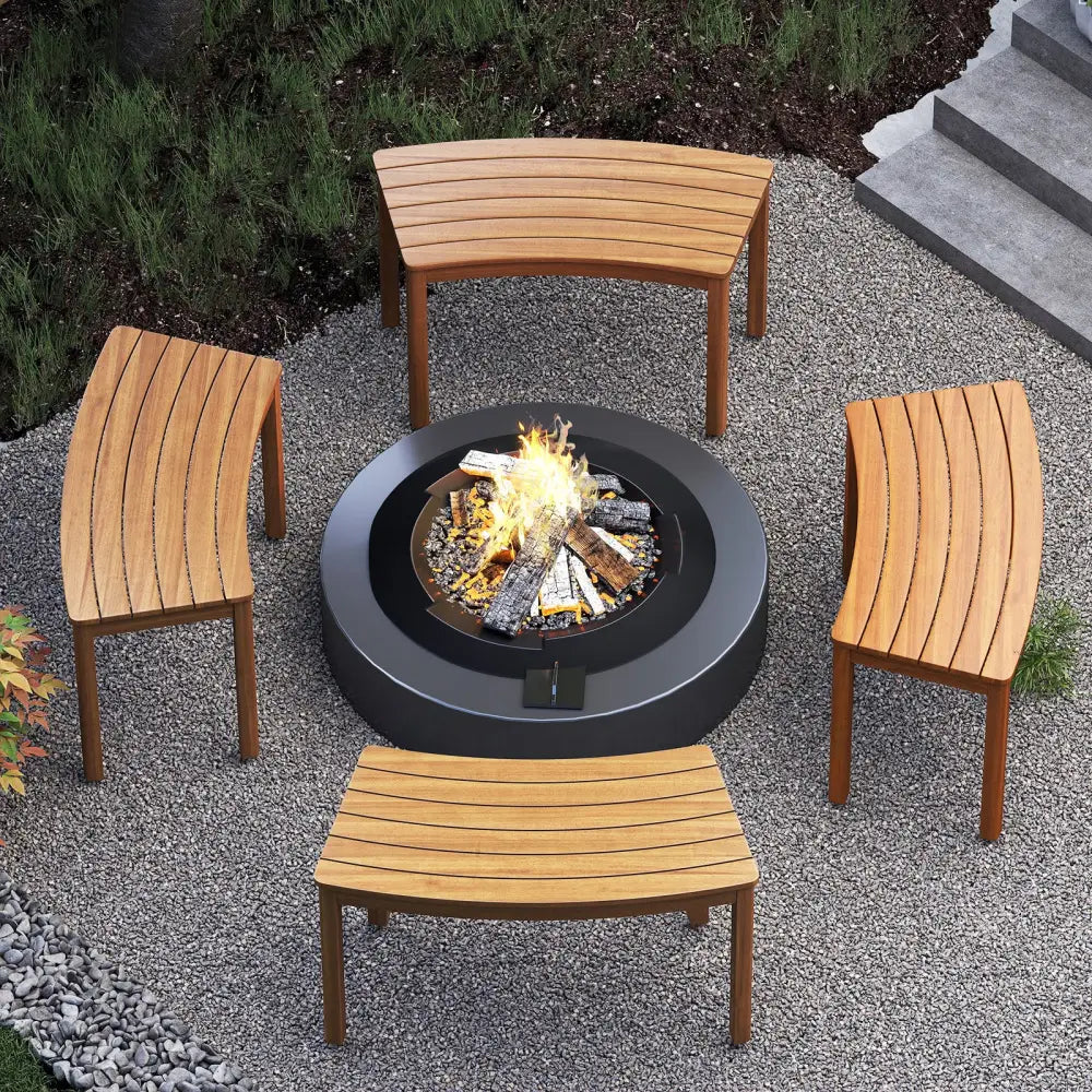 Outdoor Curved Acacia Wood Bench Set of 2/3/4 for Front Porch-4 - Natural - Outdoor Benches