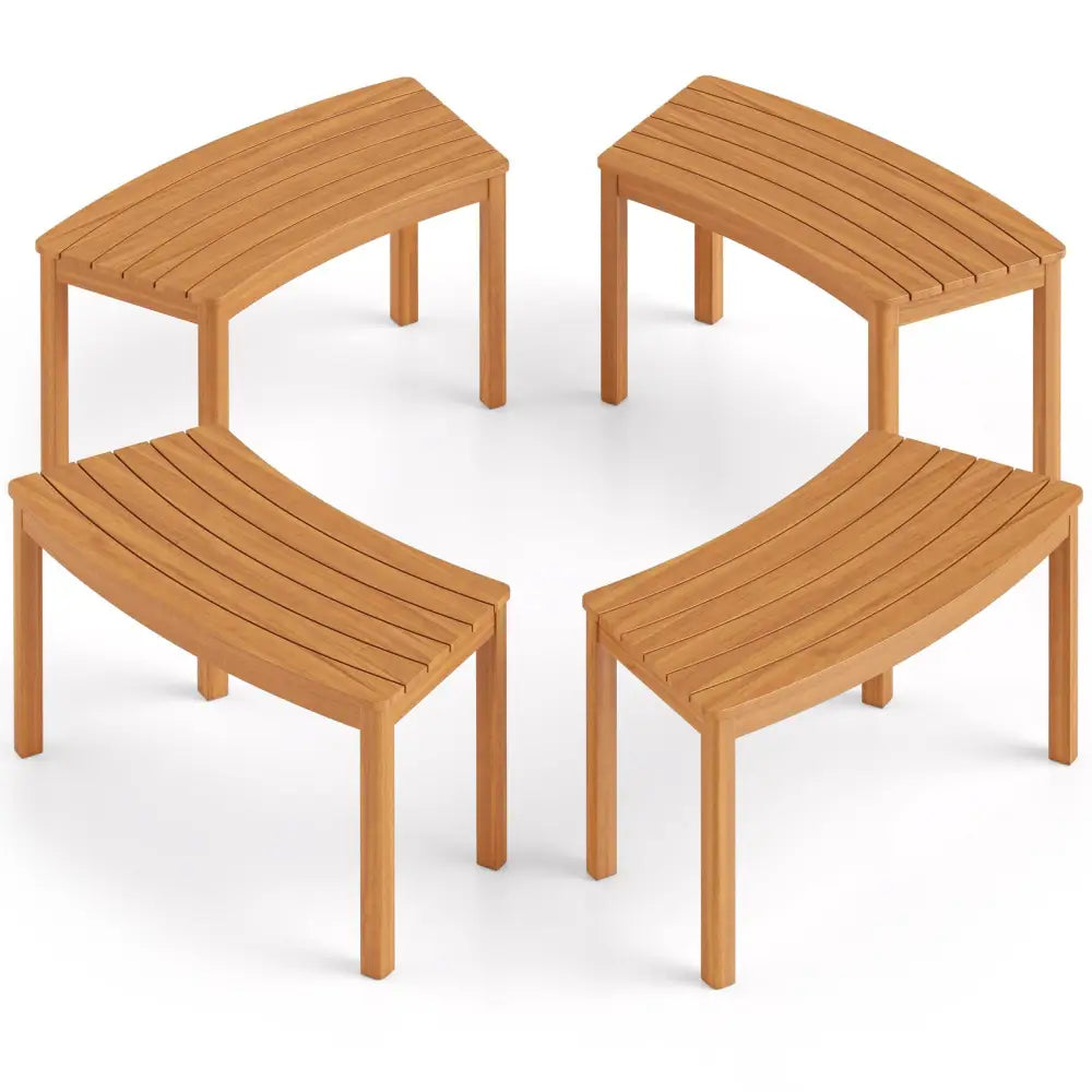 Outdoor Curved Acacia Wood Bench Set of 2/3/4 for Front Porch-4 - Natural - Outdoor Benches