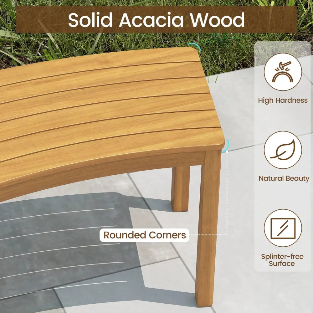 Outdoor Curved Acacia Wood Bench Set of 2/3/4 for Front Porch-4 - Natural - Outdoor Benches