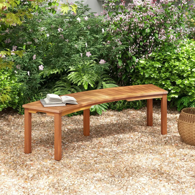 Outdoor Curved Acacia Wood Fire Pit Bench with Slatted Seat-1 Piece - Natural - Outdoor Benches