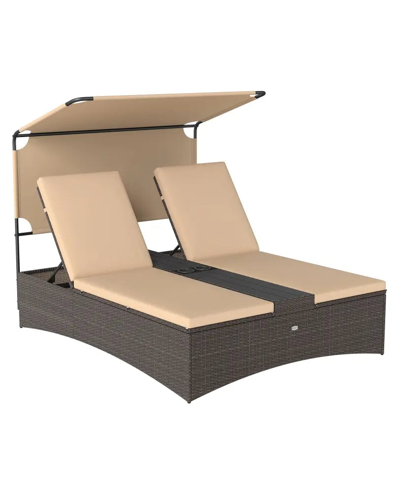 Outdoor Daybed with Adjustable Backrests 2-Person PE Rattan Patio Bed-Brown - Brown - Outdoor Chaise Lounges