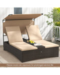 Outdoor Daybed with Adjustable Backrests 2-Person PE Rattan Patio Bed-Brown - Brown - Outdoor Chaise Lounges