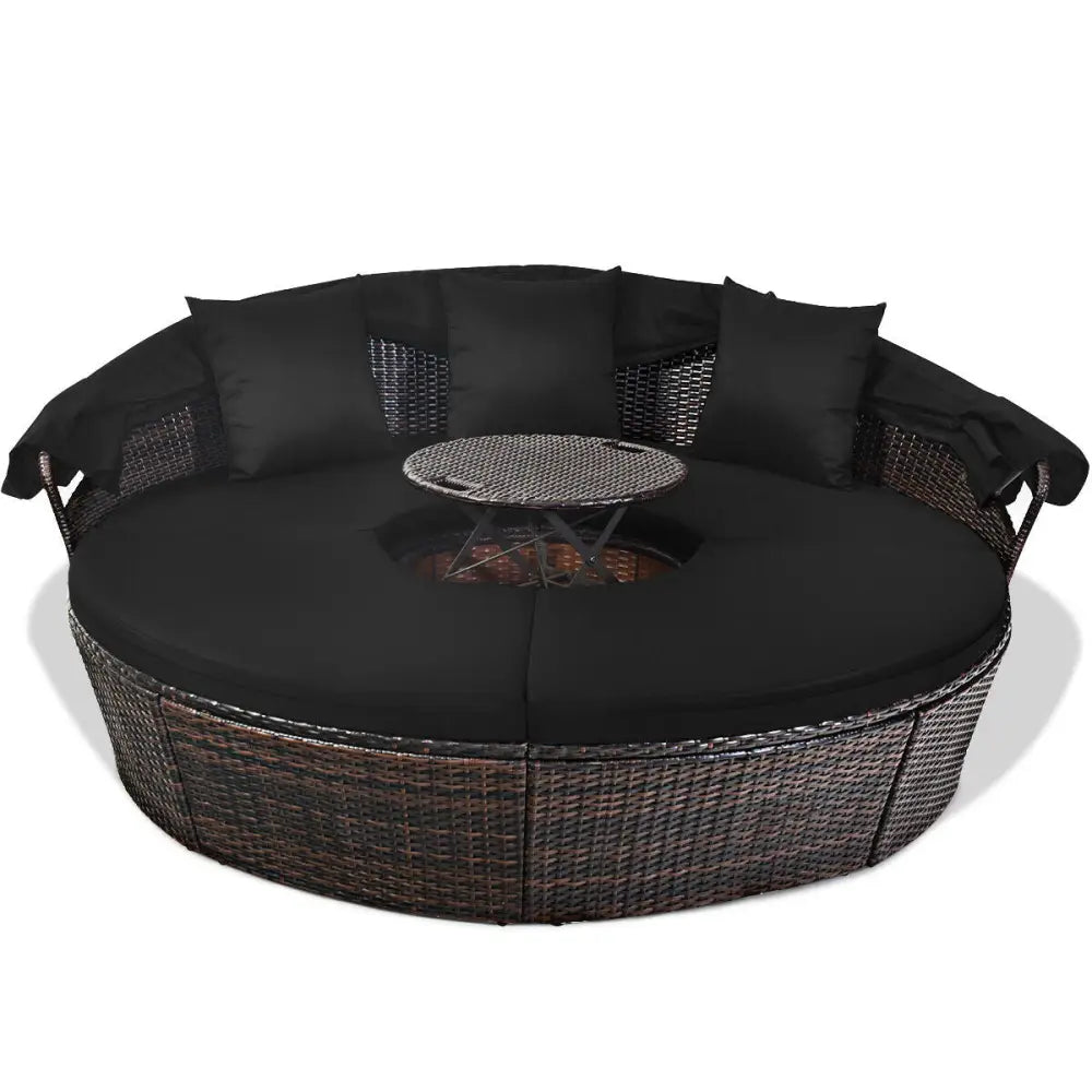 Outdoor Daybed with Retractable Canopy-Black - Black - Patio Furniture Sets