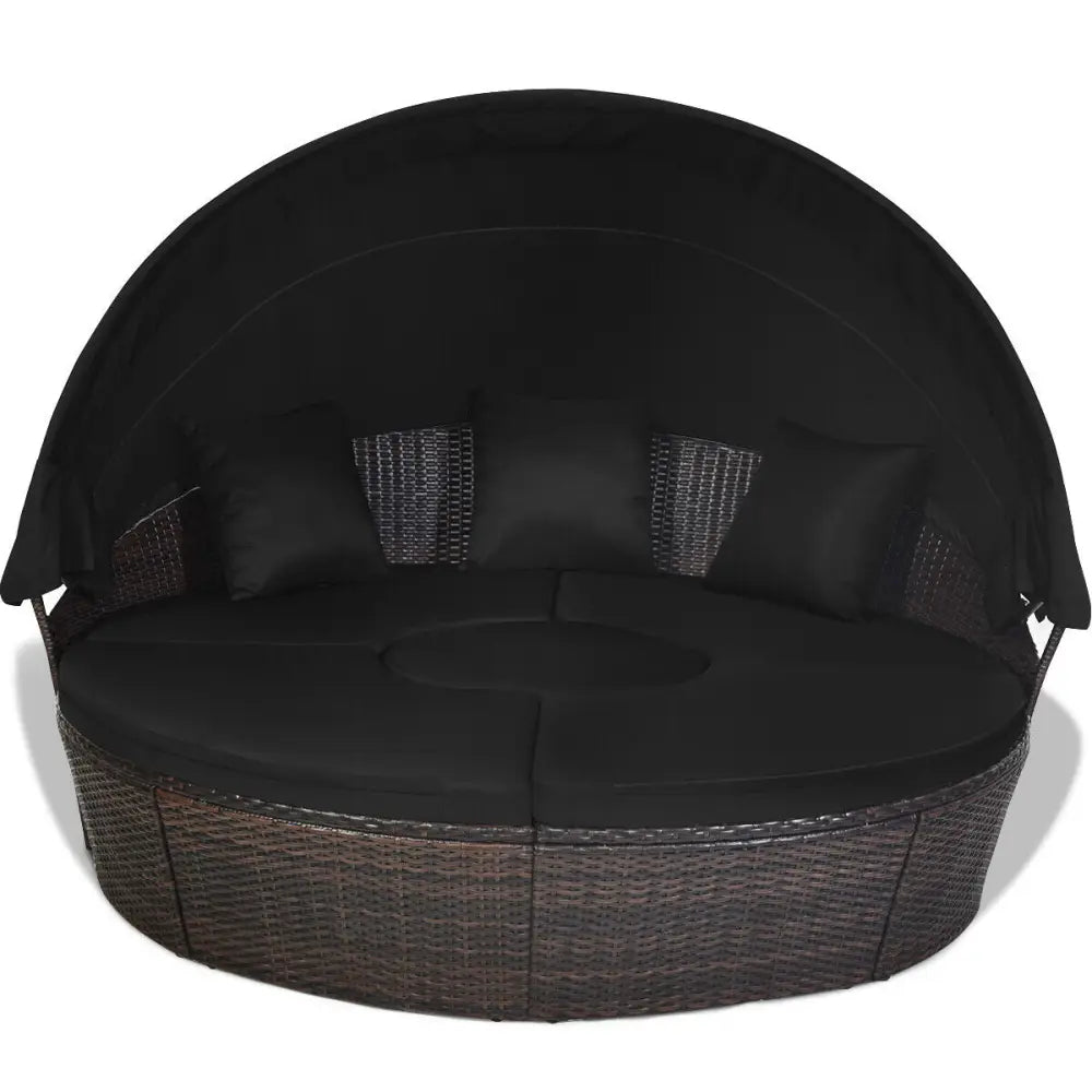 Outdoor Daybed with Retractable Canopy-Black - Black - Patio Furniture Sets