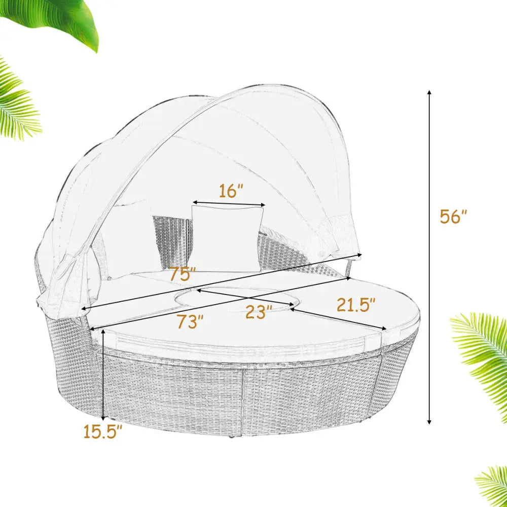 Outdoor Daybed with Retractable Canopy-Black - Black - Patio Furniture Sets