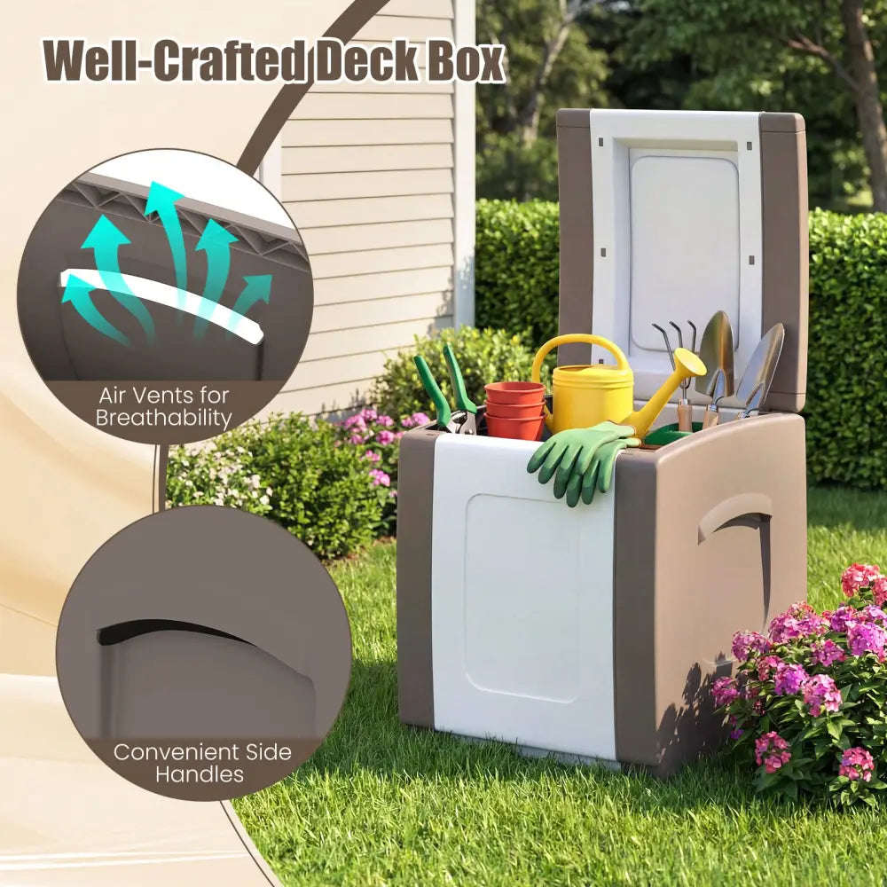 Outdoor Deck Box with Lid for Packages and Garden-Beige - Beige - Sheds & Outdoor Storage