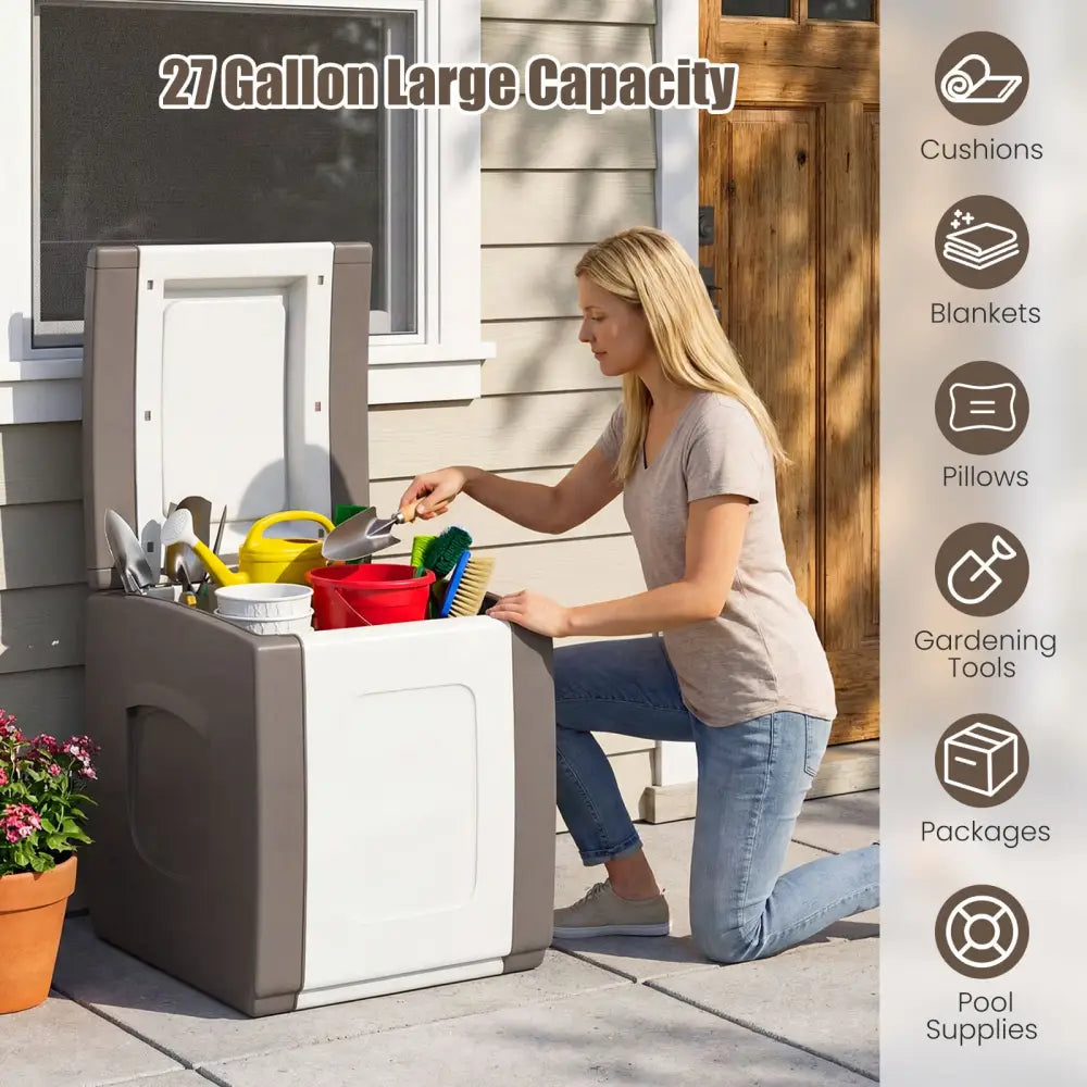 Outdoor Deck Box with Lid for Packages and Garden-Beige - Beige - Sheds & Outdoor Storage
