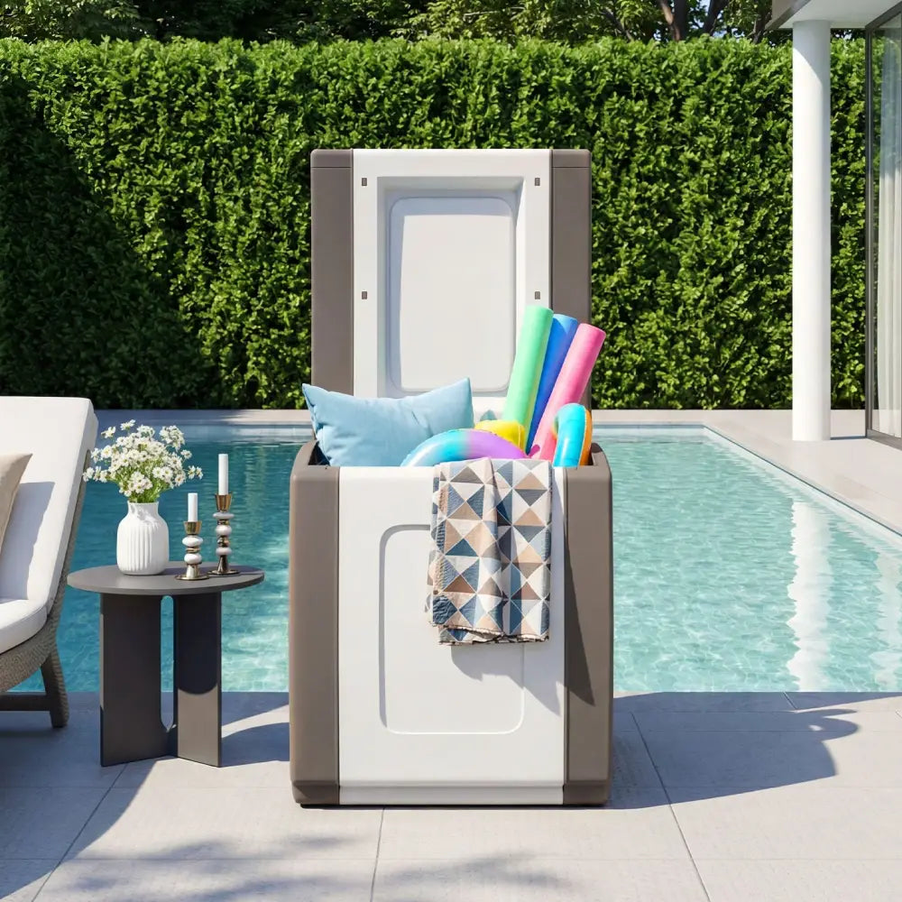 Outdoor Deck Box with Lid for Packages and Garden-Beige - Beige - Sheds & Outdoor Storage