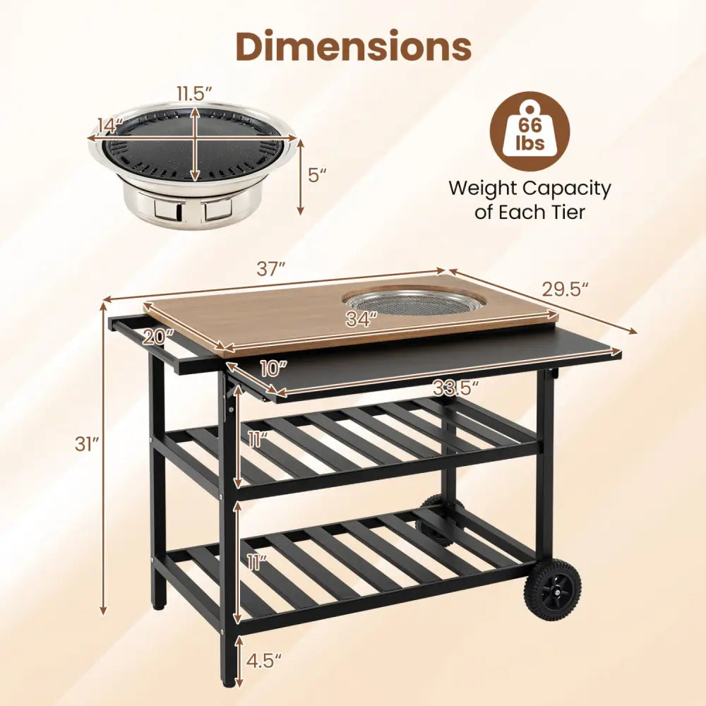 Outdoor Dining Cart with BBQ Grill and Folding Side Panel - Outdoor Grills