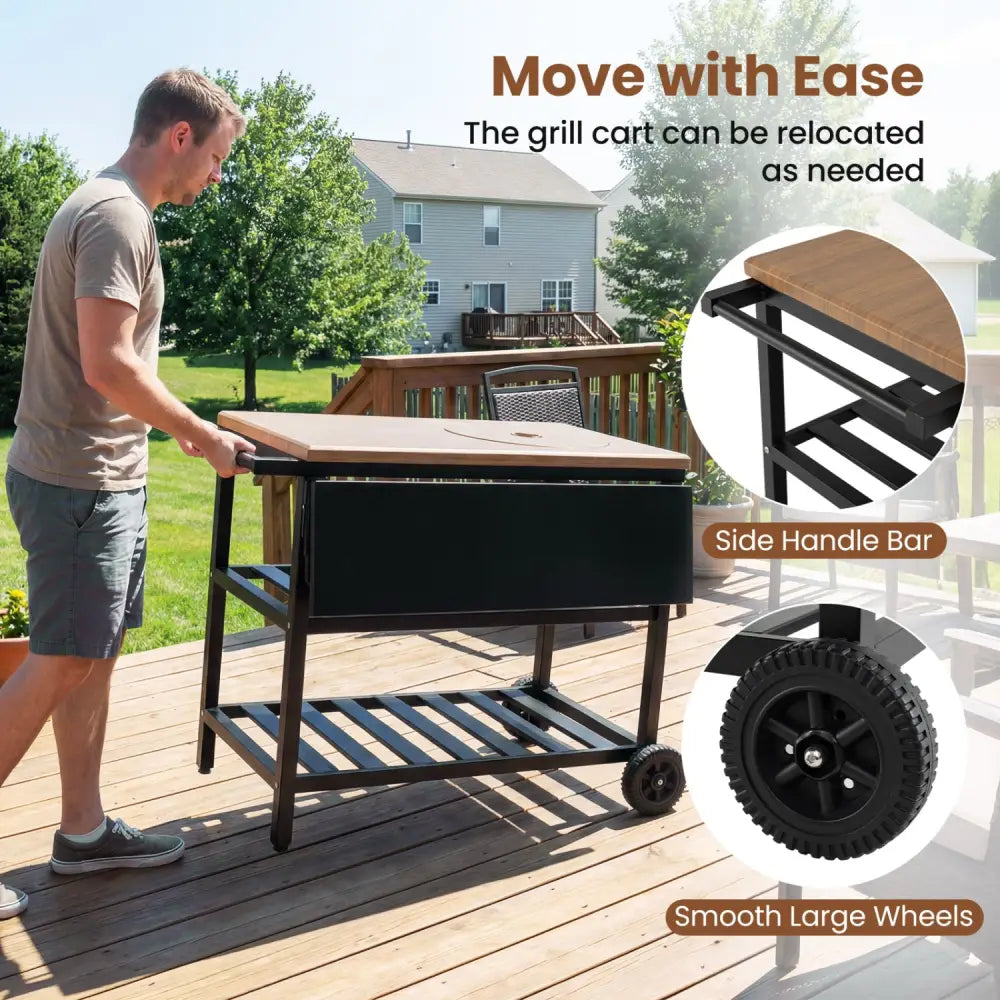 Outdoor Dining Cart with BBQ Grill and Folding Side Panel - Outdoor Grills