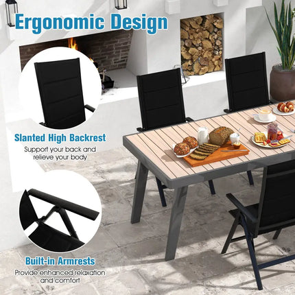 Outdoor Dining Chair with Soft Padded Seat and 7-Position Adjustable Backrest-Black - Black - Patio Dining Chairs