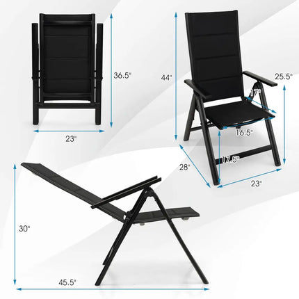Outdoor Dining Chair with Soft Padded Seat and 7-Position Adjustable Backrest-Black - Black - Patio Dining Chairs