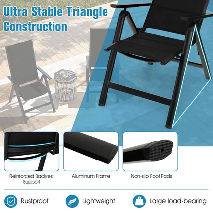 Outdoor Dining Chair with Soft Padded Seat and 7-Position Adjustable Backrest-Black - Black - Patio Dining Chairs
