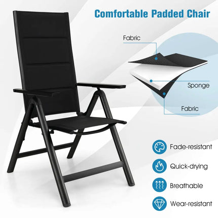 Outdoor Dining Chair with Soft Padded Seat and 7-Position Adjustable Backrest-Black - Black - Patio Dining Chairs